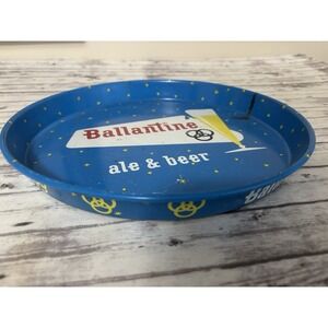 VTG‎ Ballantine Ale & Beer Tray 12" Blue Metal Serving Tray Double Sided